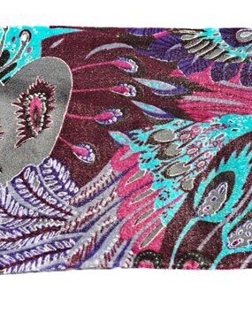 Velvet Burnout Peacock Feather Patterned Scarf Vibrant 72" Art to Wear Career